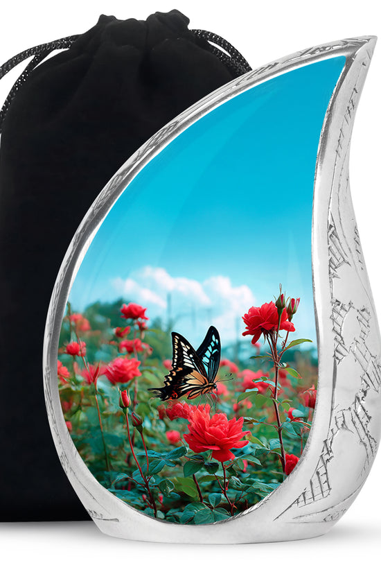 Butterfly Cremation Urn For Ashes – Red Rose Floral Memorial Urn
