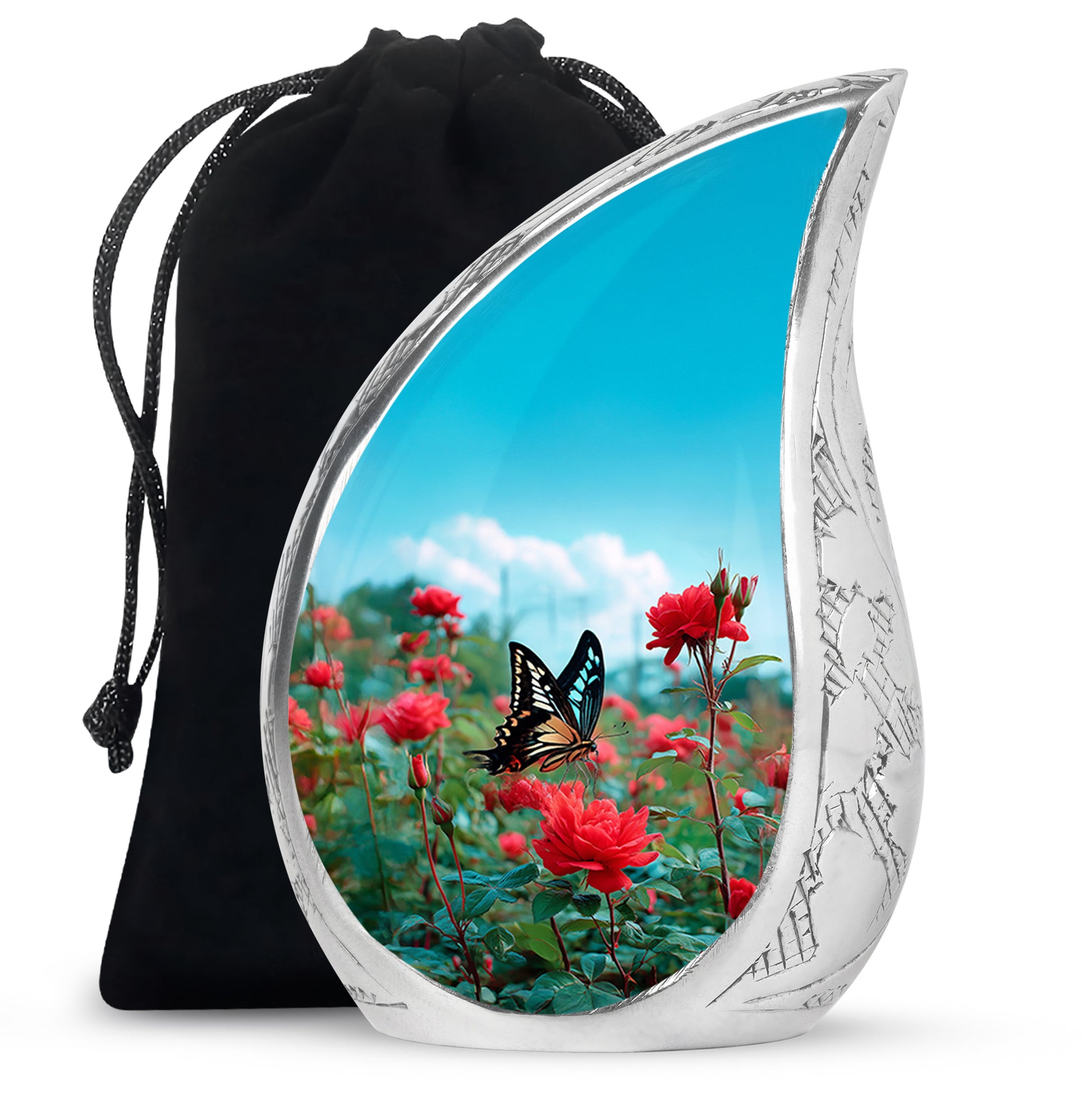Butterfly Cremation Urn For Ashes – Red Rose Floral Memorial Urn