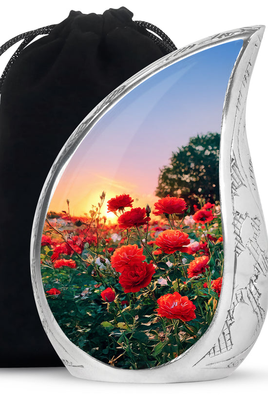 Red Rose Cremation Urn - Floral Memorial Urn For Adult Ashes