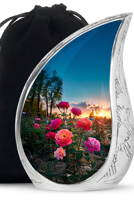 Pink Rose Cremation Urn - Sunset Floral Funeral Urn For Burial