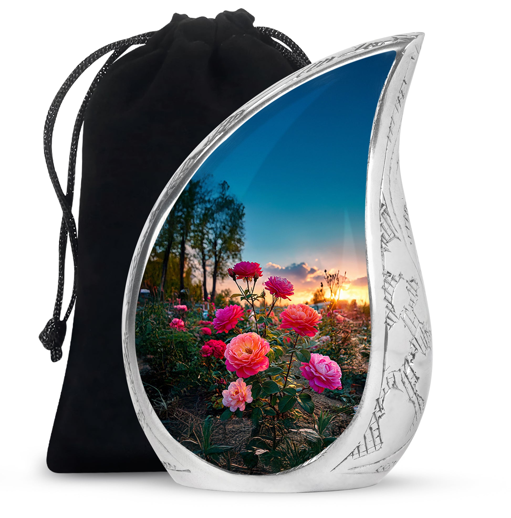 Pink Rose Cremation Urn - Sunset Floral Funeral Urn For Burial