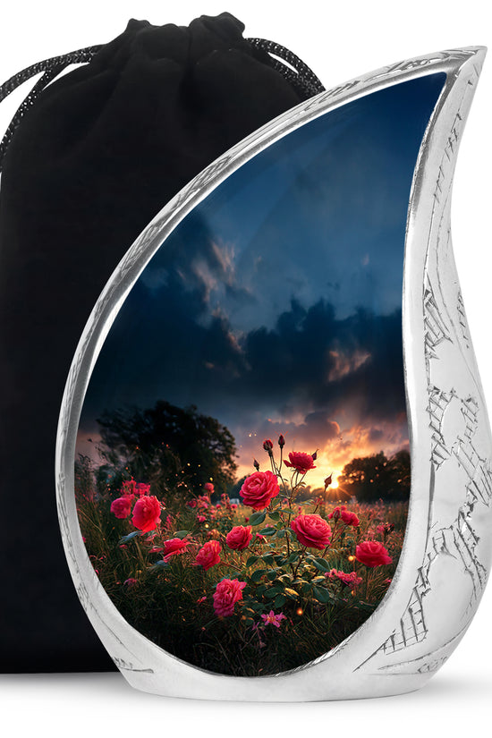 Rose Memorial Urn - Black Aluminium Funeral Urn For Human Ashes