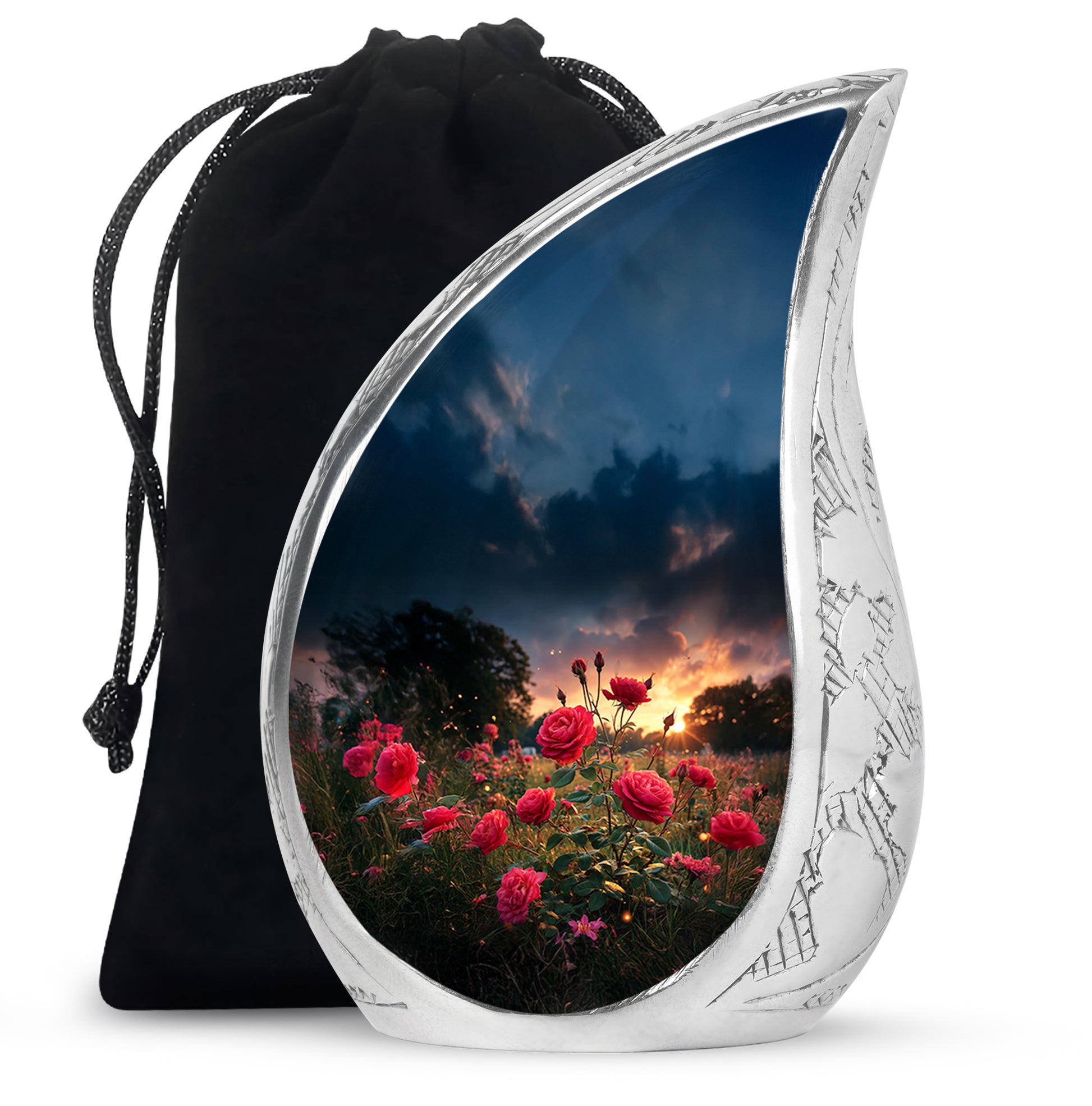 Rose Memorial Urn - Black Aluminium Funeral Urn For Human Ashes
