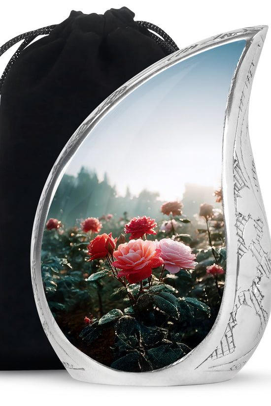 Pink & Red Roses Memorial Urn - Beautiful Cremation Urn For Burial