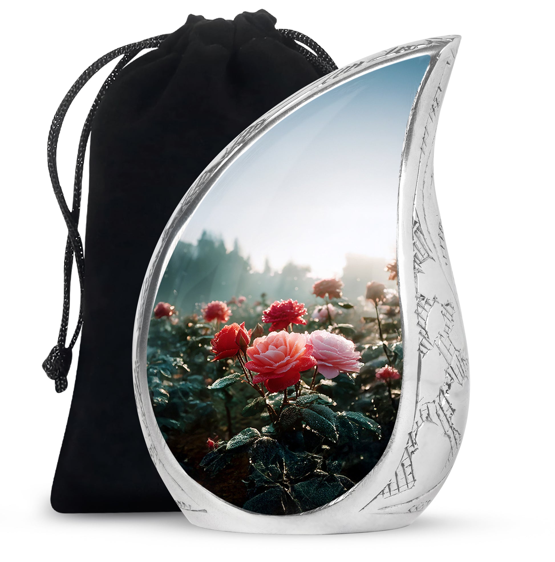 Pink & Red Roses Memorial Urn - Beautiful Cremation Urn For Burial