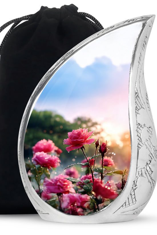 Pink Floral Cremation Urn - Nature Funeral Urn For Male & Female