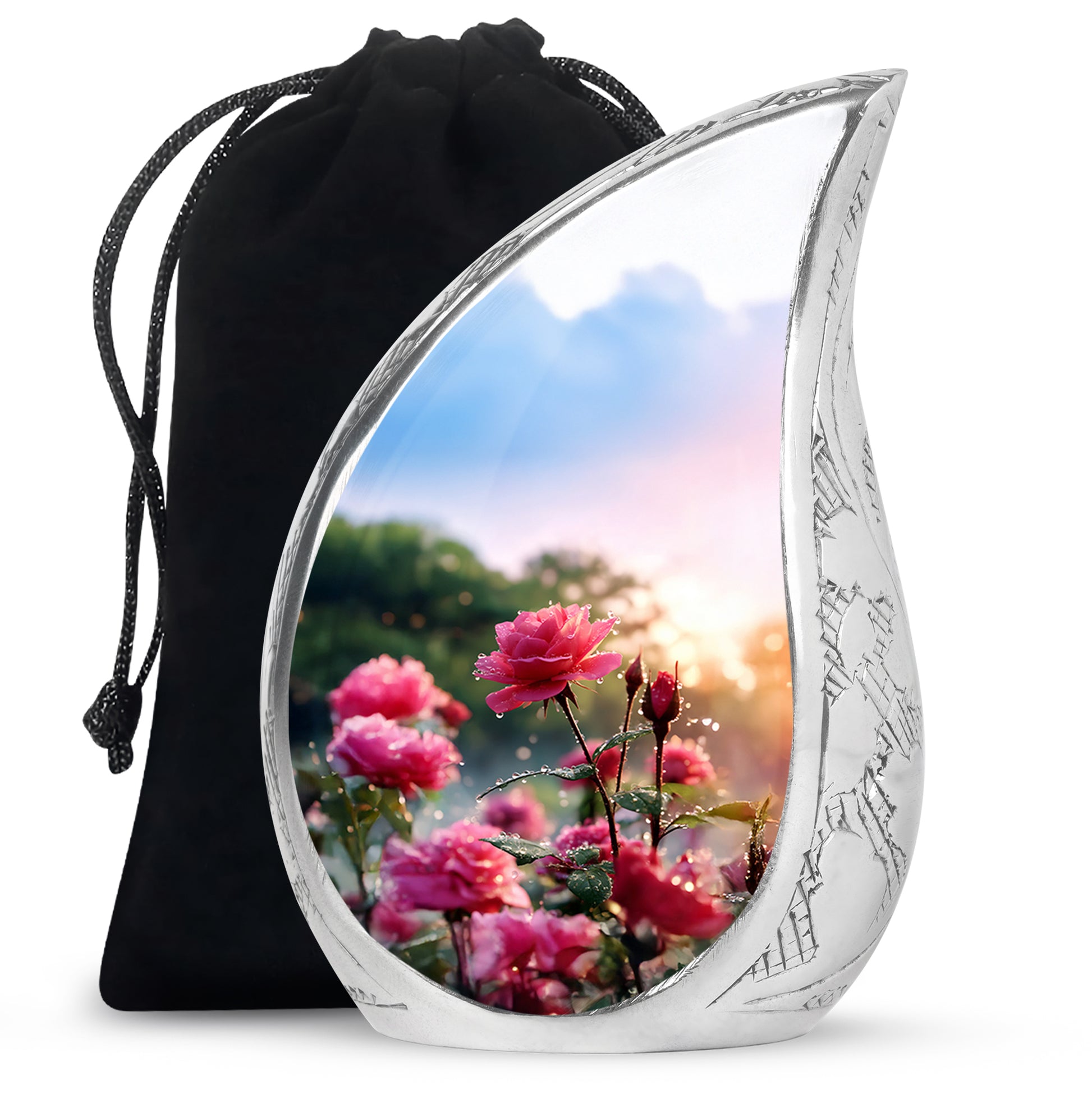 Pink Floral Cremation Urn - Nature Funeral Urn For Male & Female