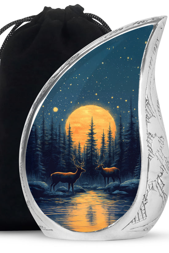 Moonlight Memorial Urn - Deer Forest Cremation Urn For Dad & Mom
