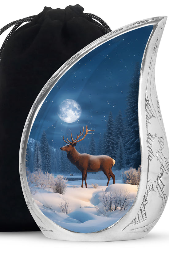 Winter Forest Deer Urn - Glowing Deer Cremation Urn For Adult Ashes