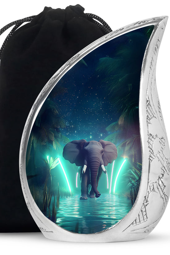 Glowing Elephant Cremation Urn - Forest Memorial Urn For Adults