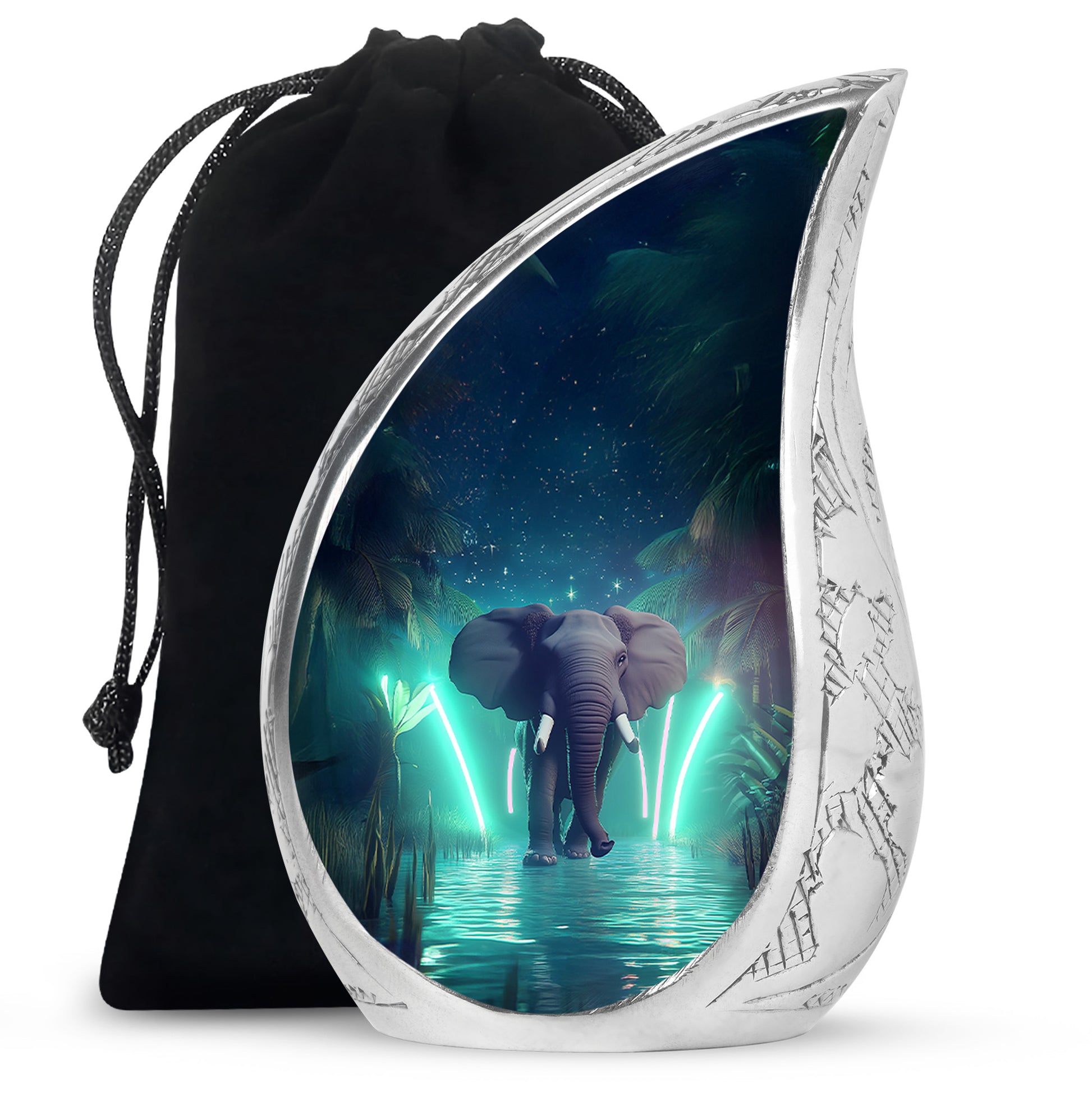 Glowing Elephant Cremation Urn - Forest Memorial Urn For Adults