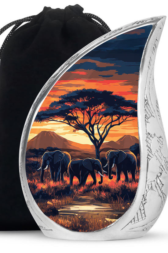 Elephant Family Urn for Ashes - Sunset Jungle Cremation Urn For Dad & Mom