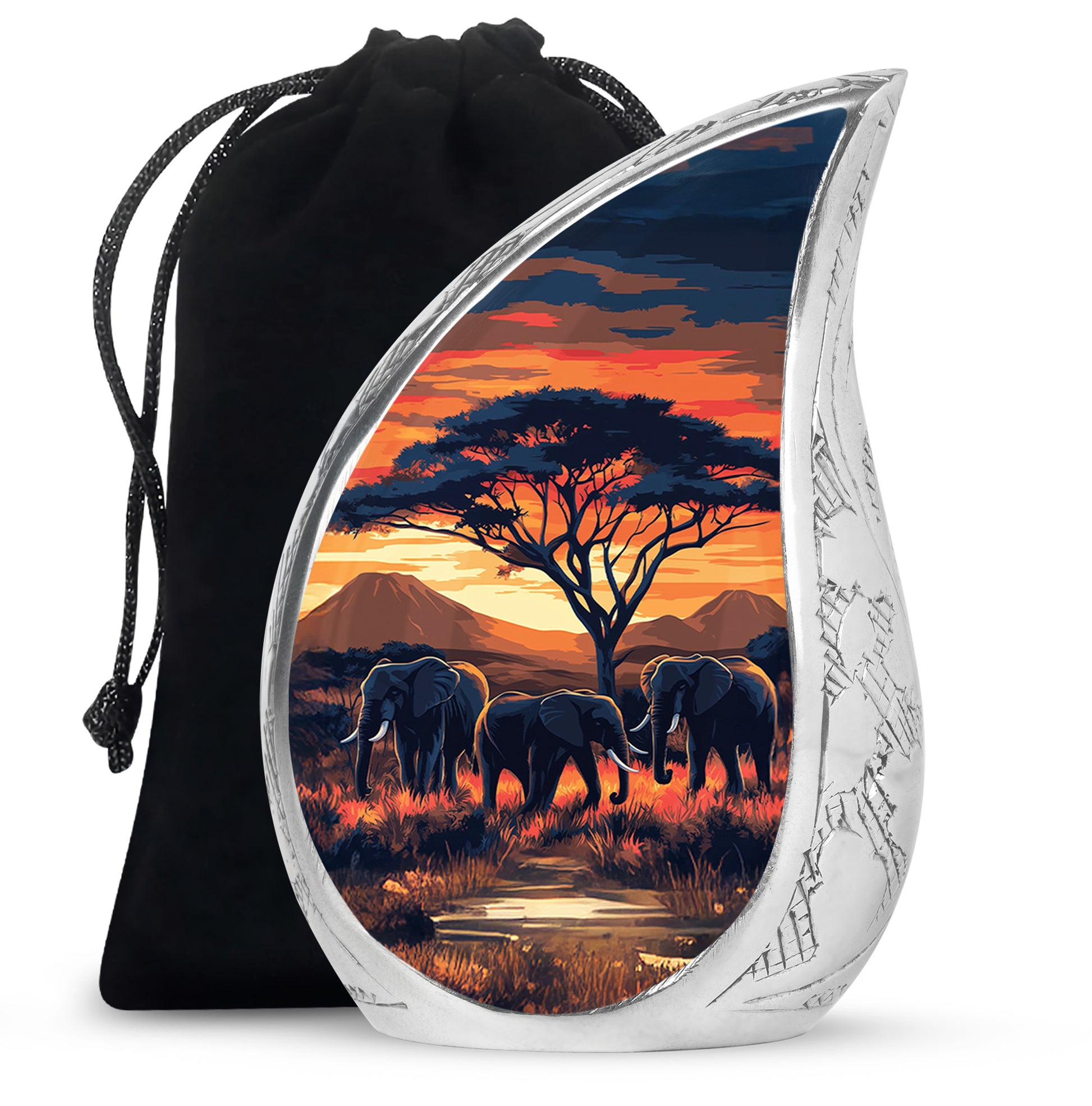Elephant Family Urn for Ashes - Sunset Jungle Cremation Urn For Dad & Mom