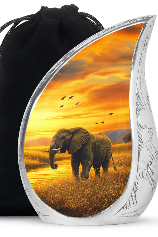 Elephant Tribute Cremation Urn – Sunset Landscape Memorial Urn for Dad & Mom