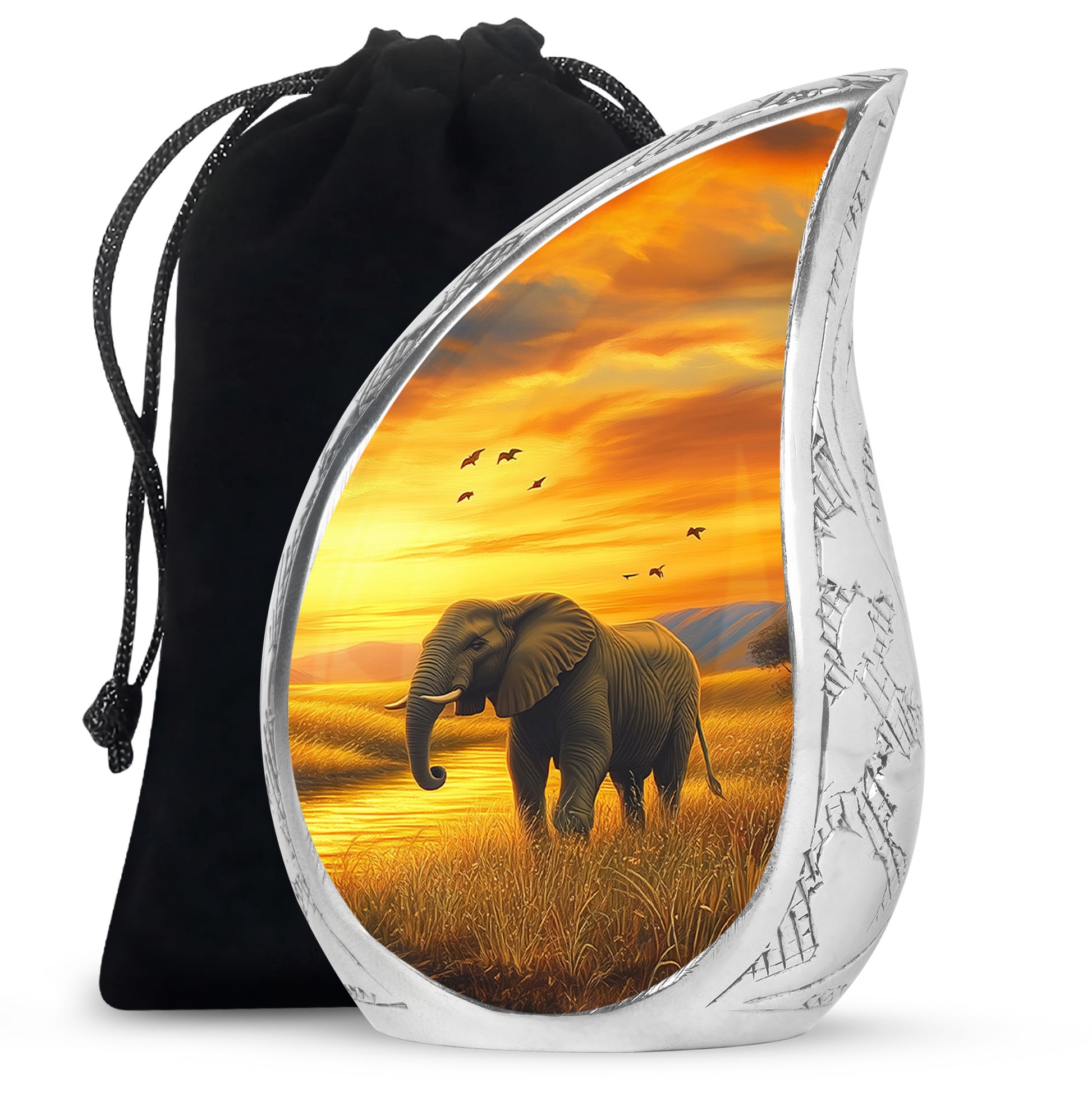 Elephant Tribute Cremation Urn – Sunset Landscape Memorial Urn for Dad & Mom