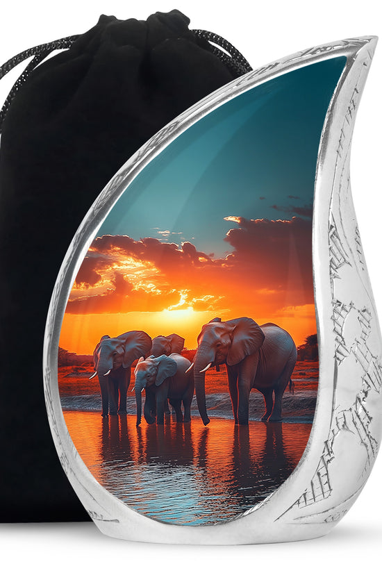 Elephant Family Creamation Urn - Beautiful Sunset Funeral Urn For Loved Ones
