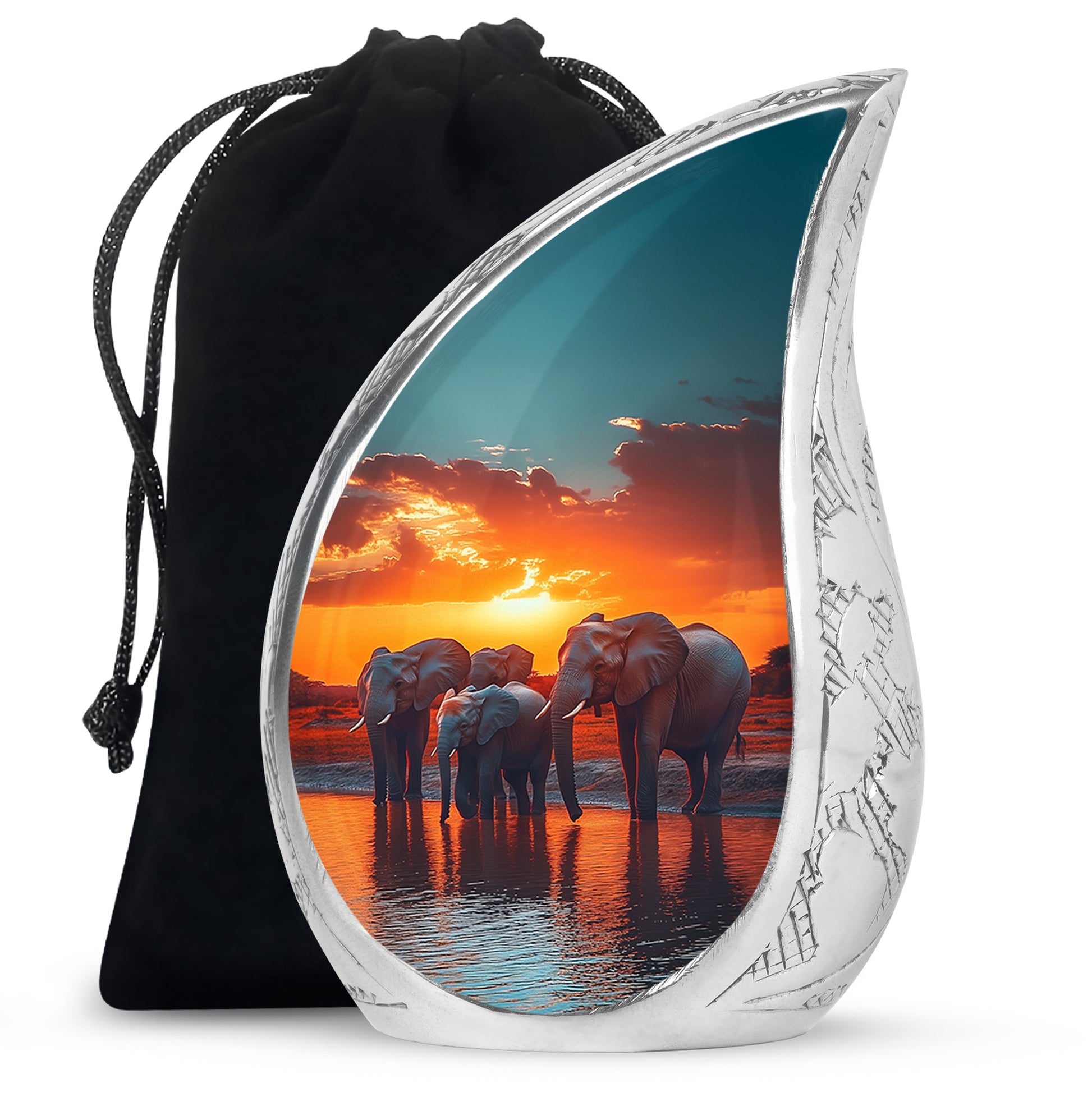 Elephant Family Creamation Urn - Beautiful Sunset Funeral Urn For Loved Ones