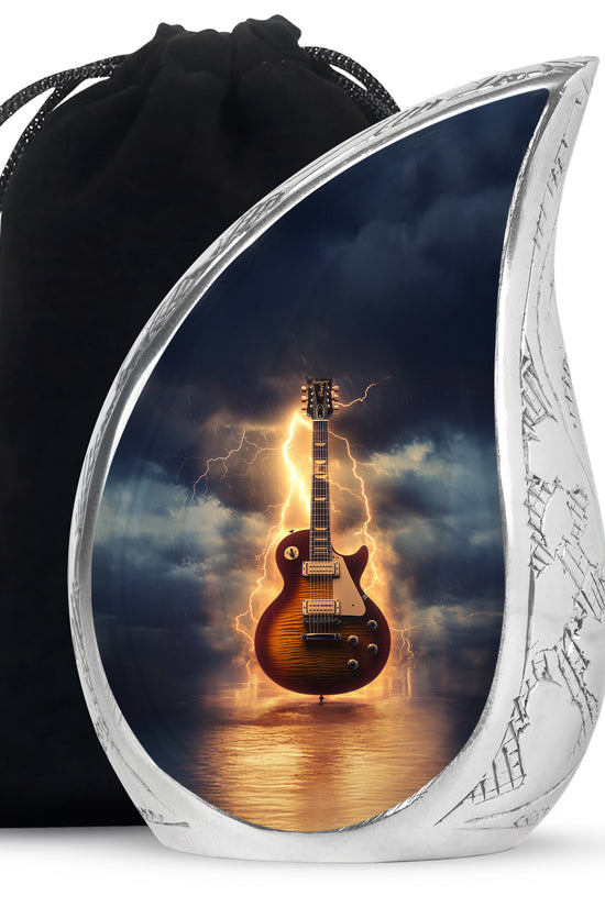 Guitar Themed Memorial Urn - Large Burial Urns For Musicians Ashes
