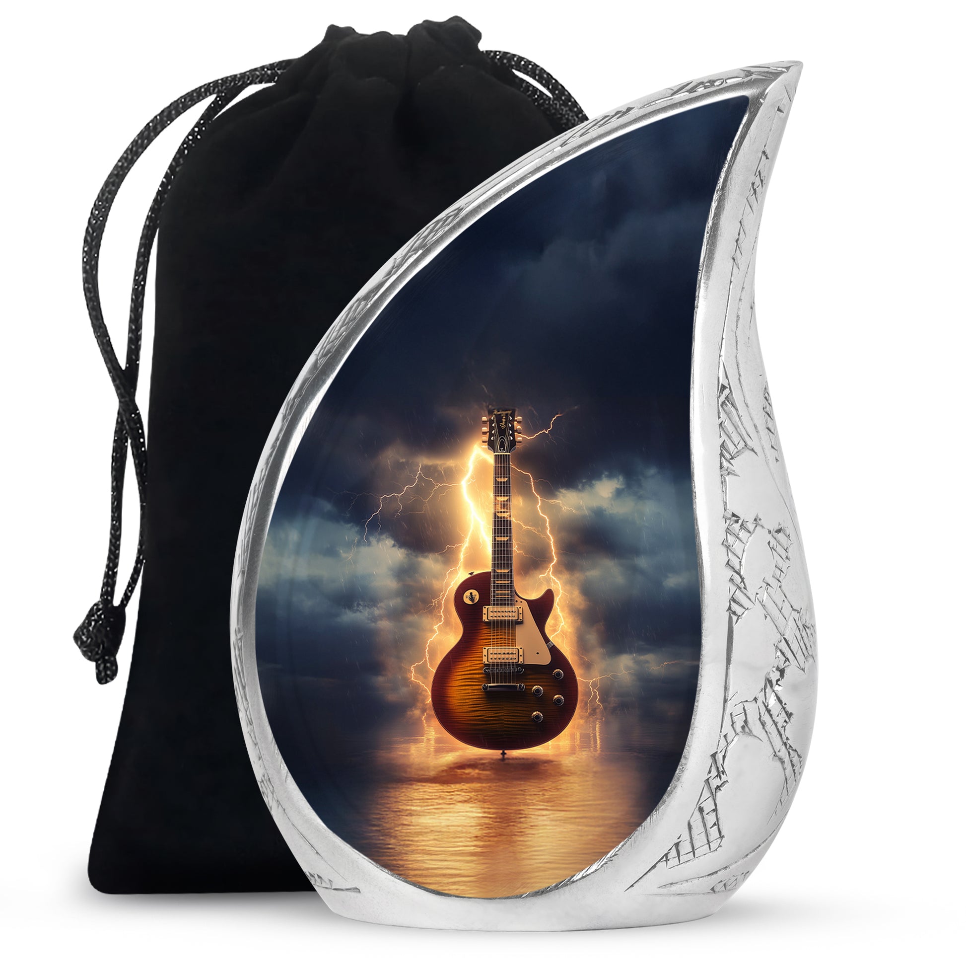 Guitar Themed Memorial Urn - Large Burial Urns For Musicians Ashes