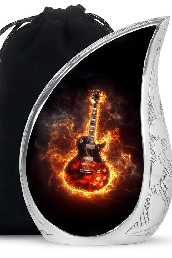 Flaming Guitar Themed Urn - A Peaceful Tribute Urn For Music Lovers