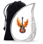 White flaming Guitar Urn - Beautiful Cremation Urns For Human Ashes