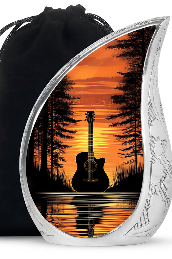 Sunset Black Guitar Urn - Personalized Funeral Urns For Human Ashes