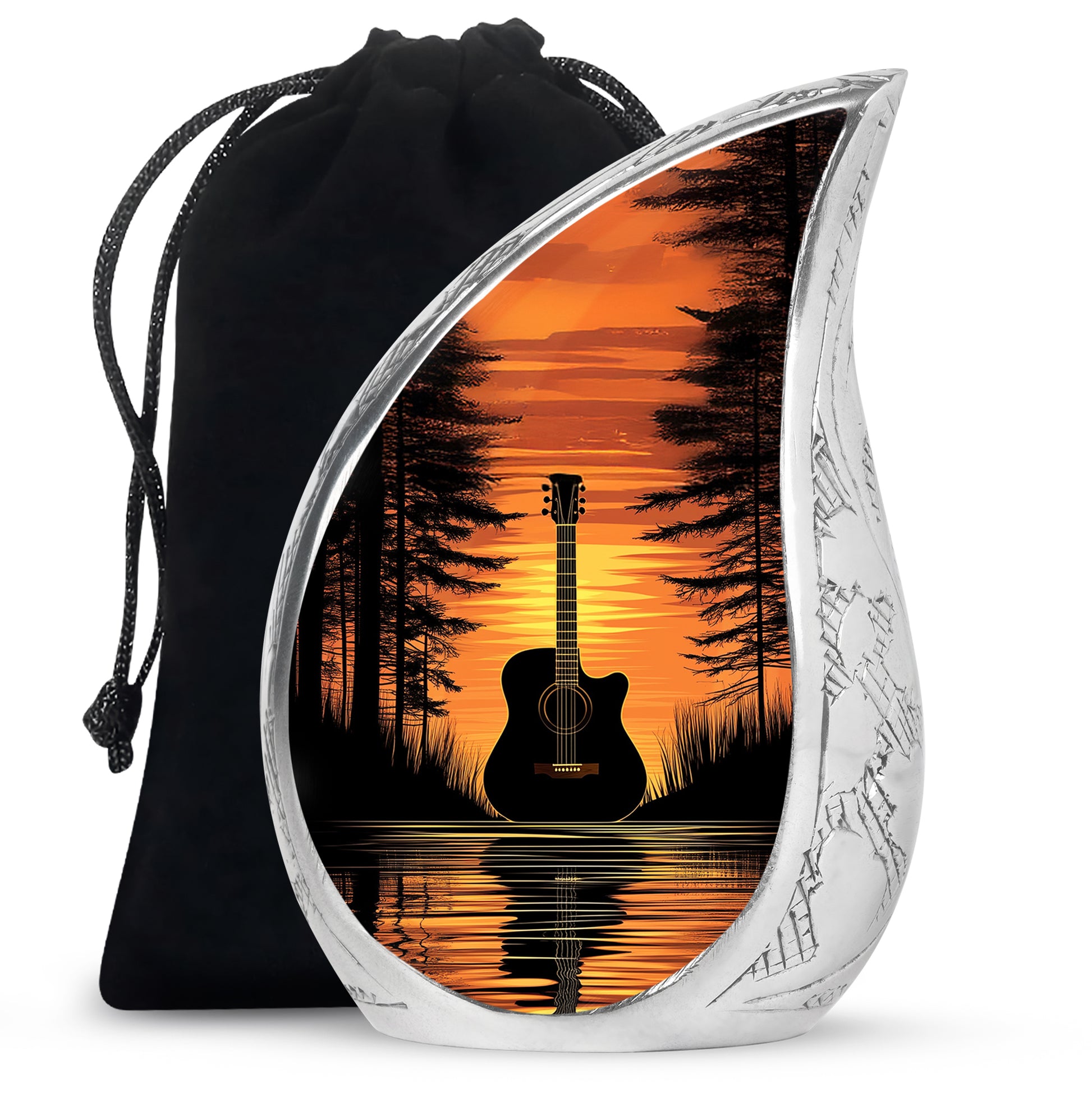Sunset Black Guitar Urn - Personalized Funeral Urns For Human Ashes