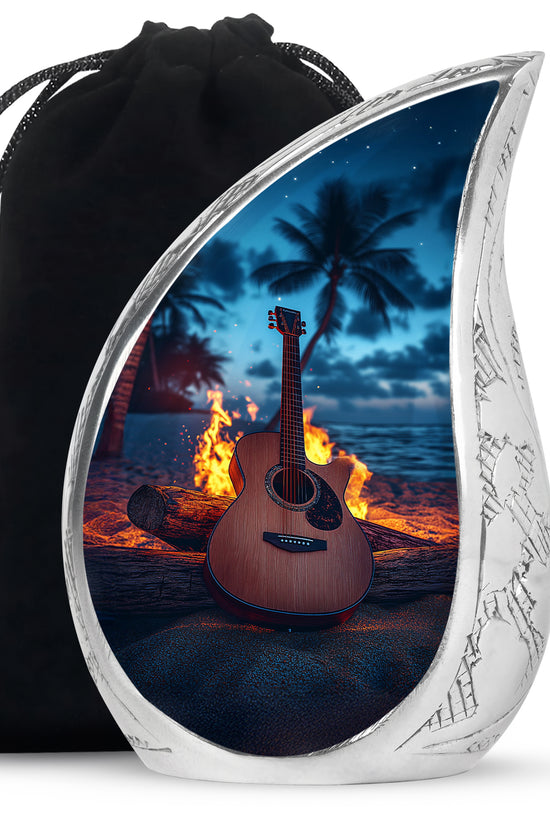 Guitar Night Scenic Cremation Urn - Beach Burial Urns For Music Lovers
