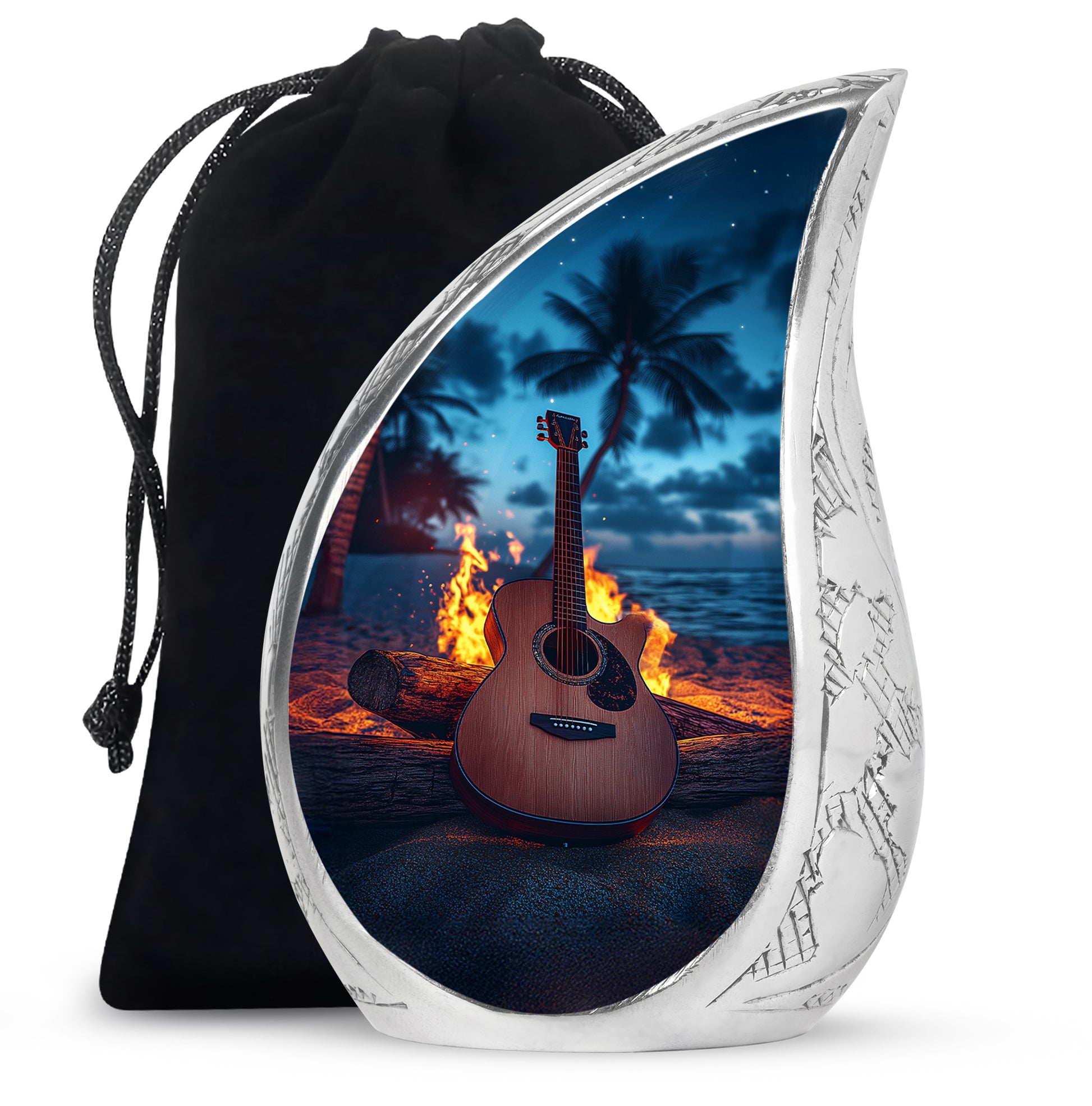 Guitar Night Scenic Cremation Urn - Beach Burial Urns For Music Lovers