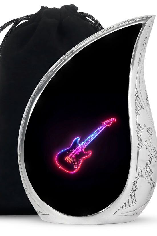 Electric Guitar Memorial Urn For Men - Neon themed Cremation Urn For Ashes