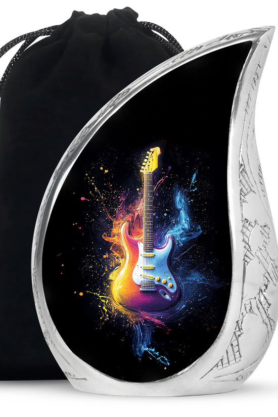 Colorful Guitar Memorial Urn - Artistic Cremation Urn for Human Ashes