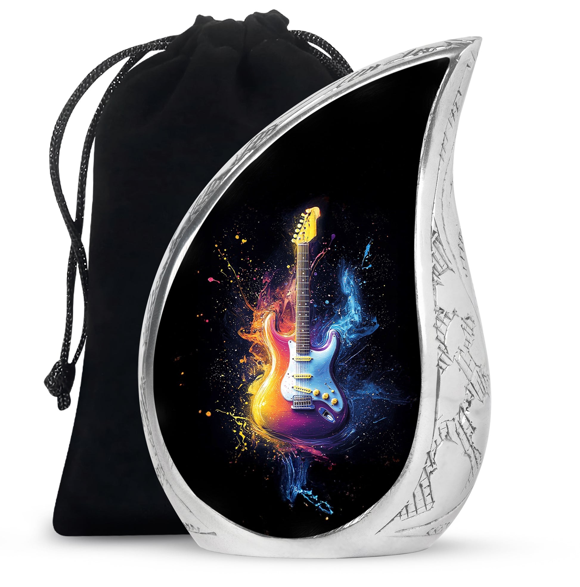 Colorful Guitar Memorial Urn - Artistic Cremation Urn for Human Ashes