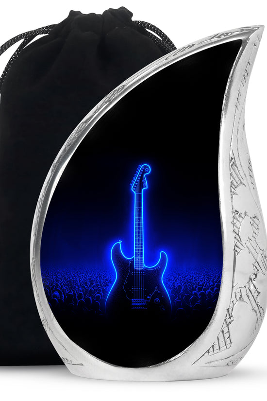 Blue Neon Guitar Cremation Urn - Musical Memorial Urn For Dad Ashes