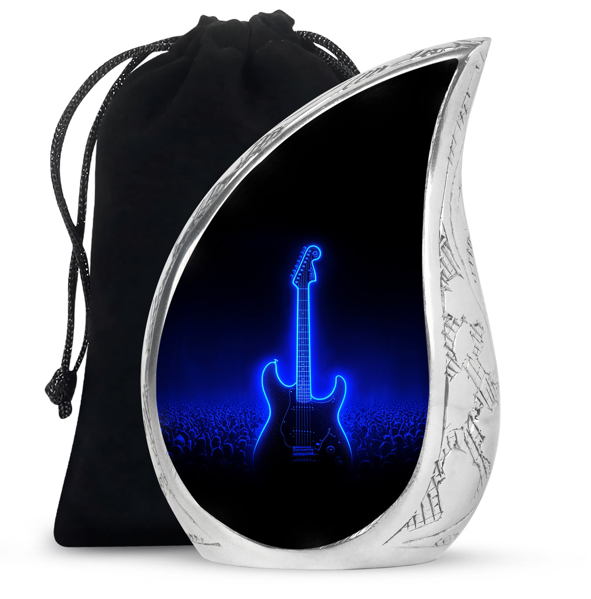 Blue Neon Guitar Cremation Urn - Musical Memorial Urn For Dad Ashes