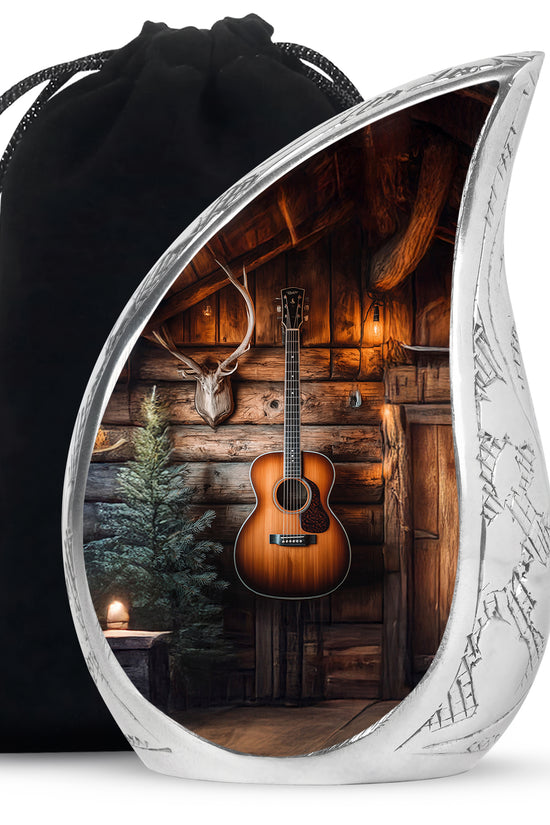 Guitar Theme Funeral Urn - Rustic Memorial Urn For Men & Women