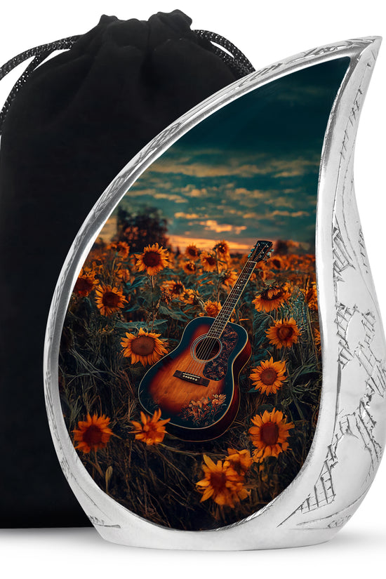 Guitar Theme Memorial Urn - Sunflower Funeral Urn For Loved Ones