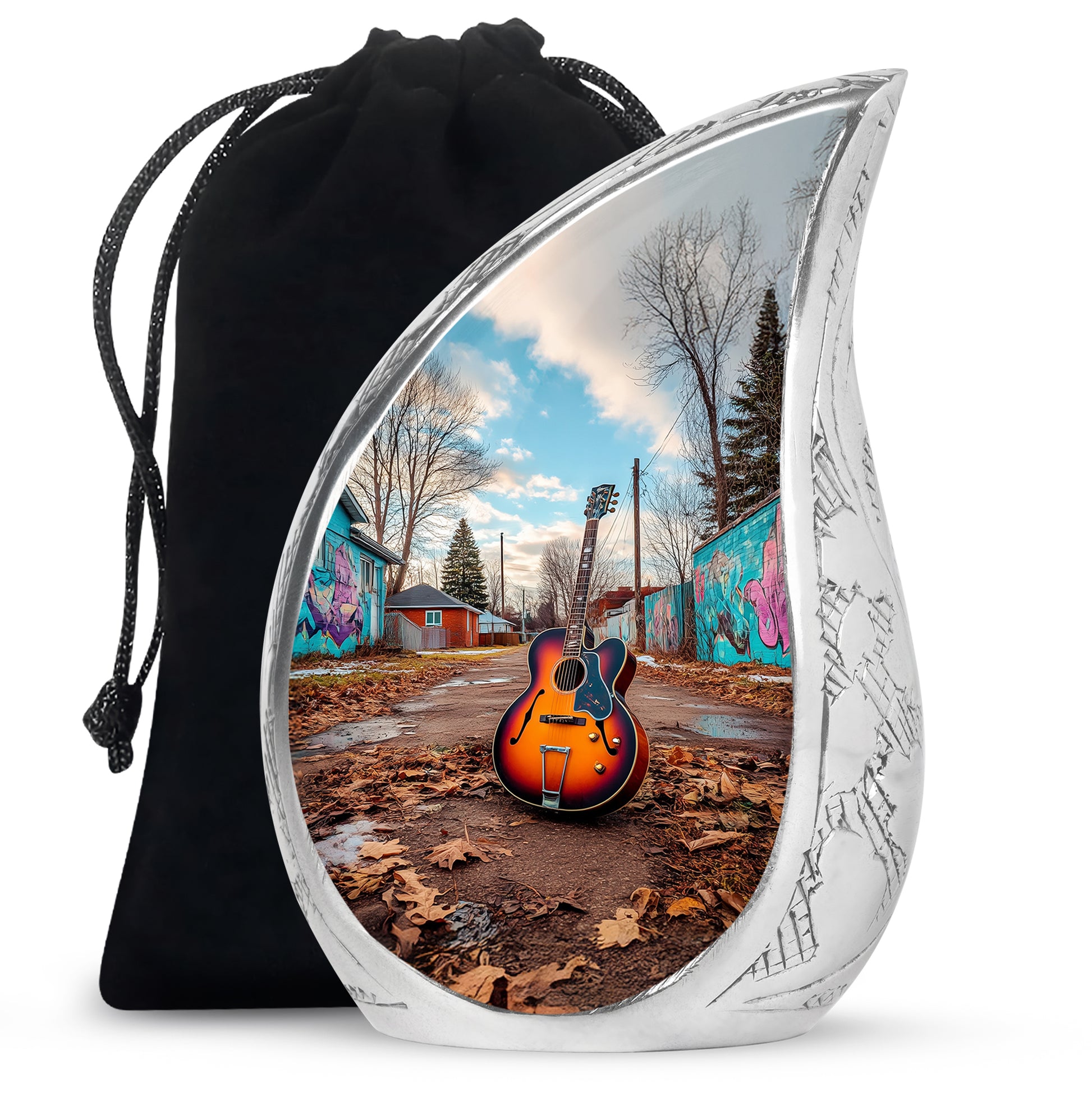 Guitar Memorial Cremation Urn - Music Theme Funeral Urn for Human Ashes