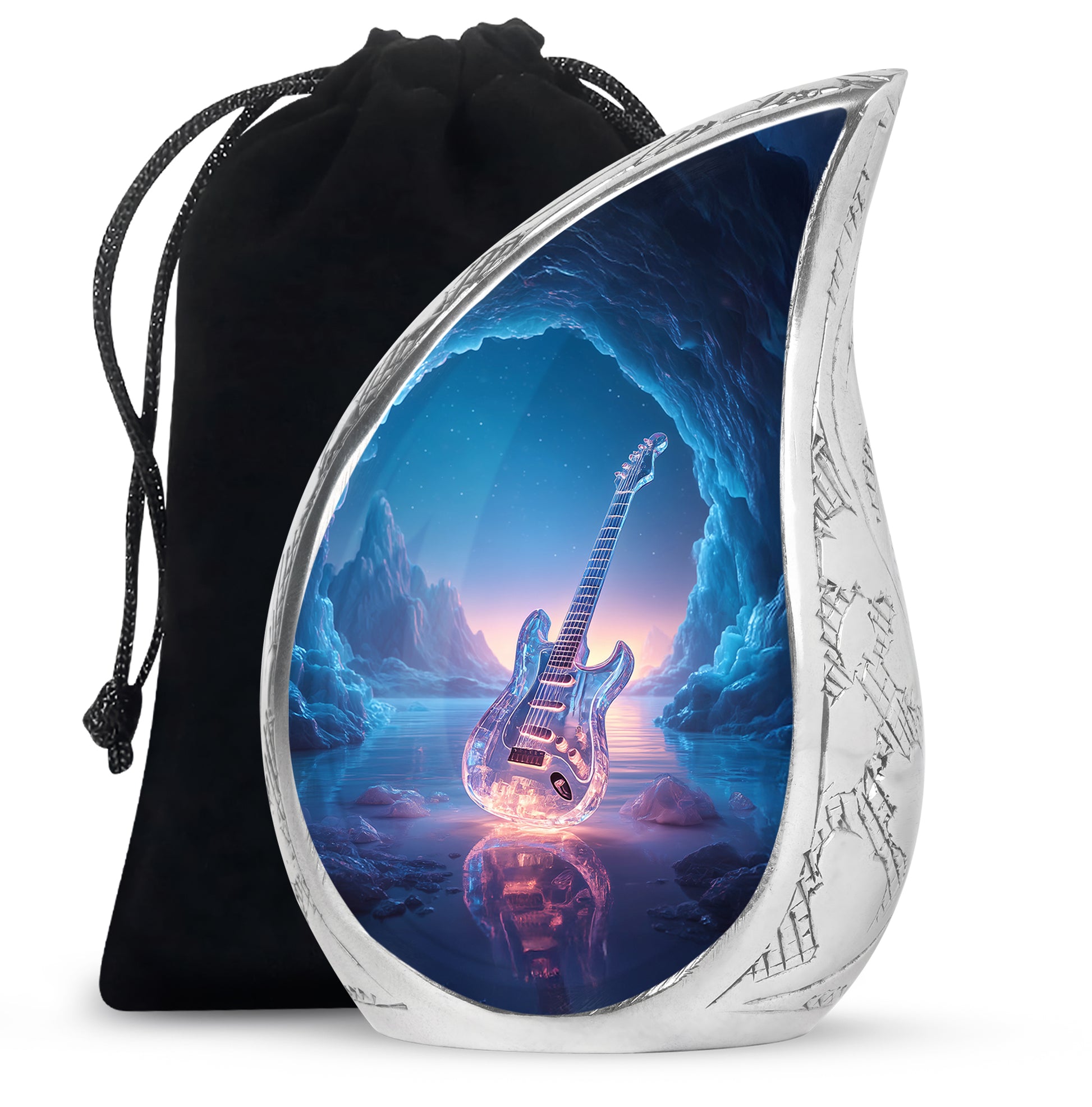 Crystal Guitar Memorial Urn - Music Theme Cremation Urn For Adult Ashes