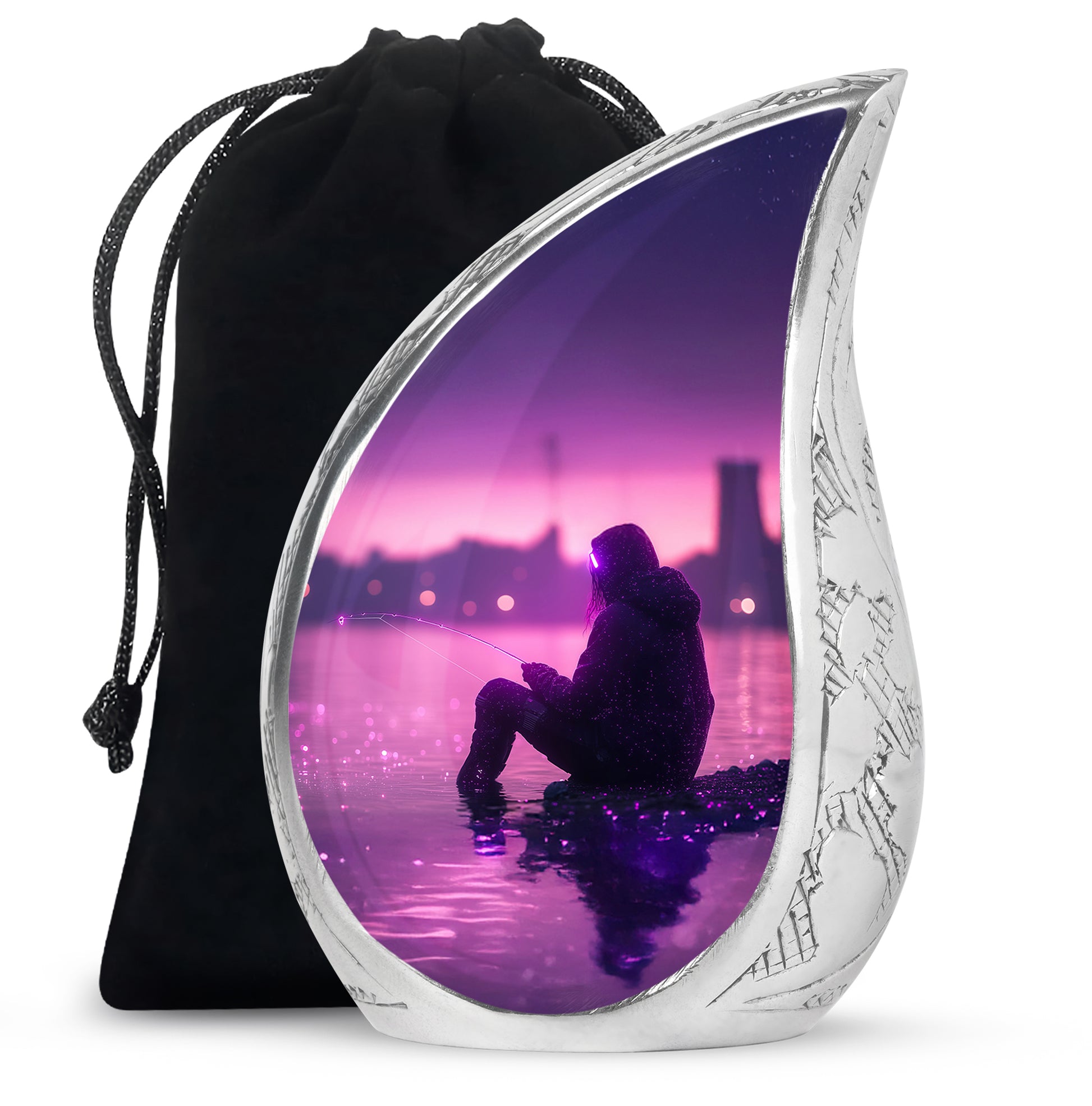 Purple Glow Fisherman Urn - Modern Memorial Urn For Human Ashes