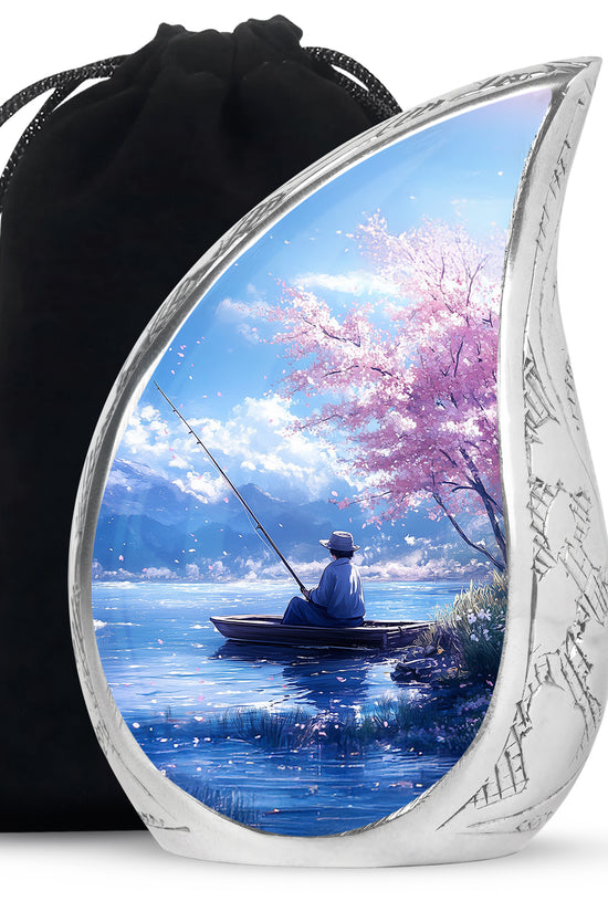 Beautiful Artistic Fishing Cremation Urn - Floral Urns For Human Ashes