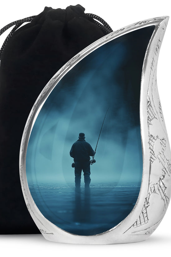 Old Man Fishing Urn - Beautiful Blue Night Funeral Urns For Ashes