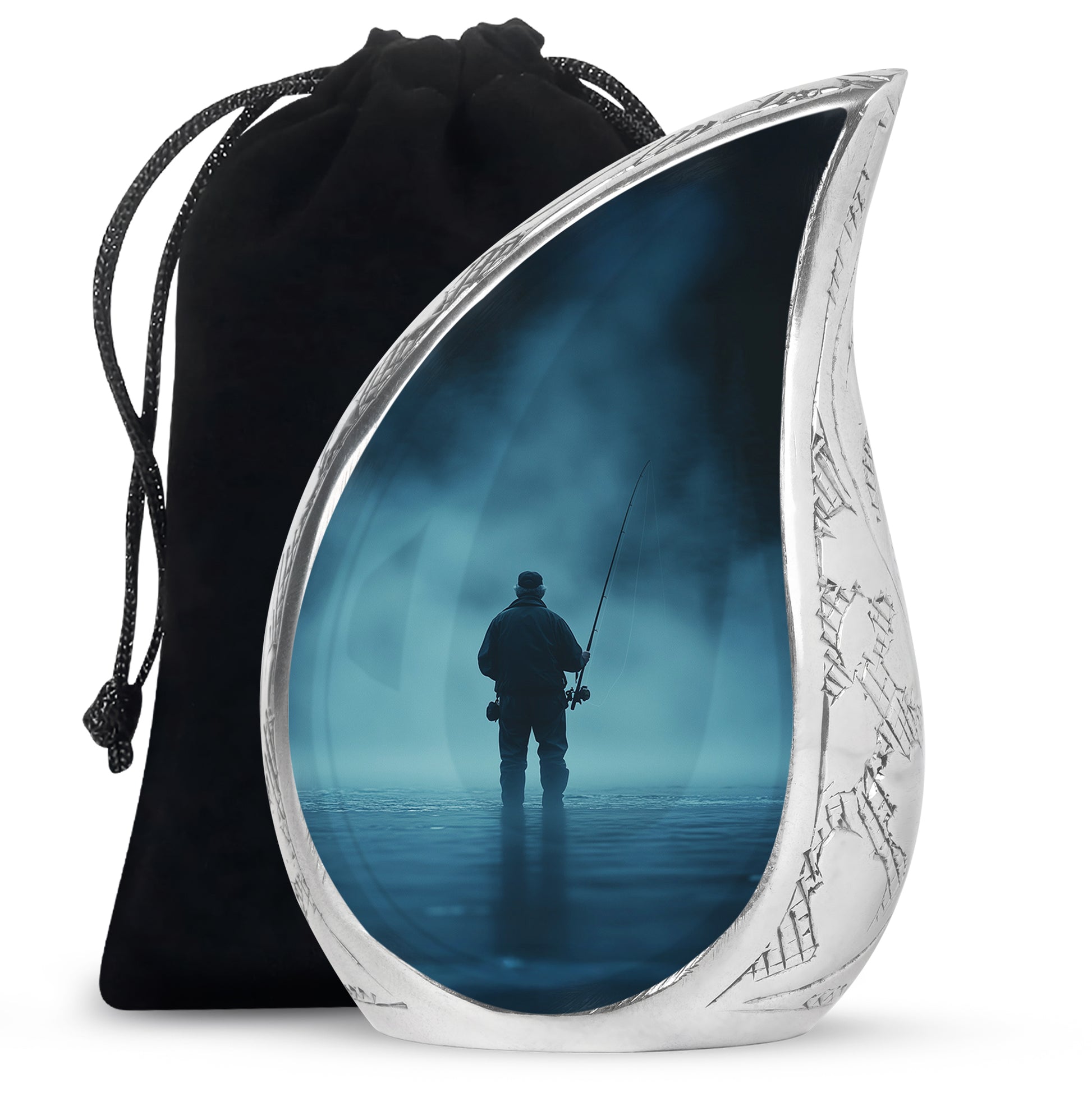 Old Man Fishing Urn - Beautiful Blue Night Funeral Urns For Ashes