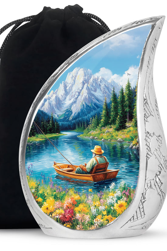 Old Man Fishing In Boat - Artistic Cremation Urns For Human Ashes