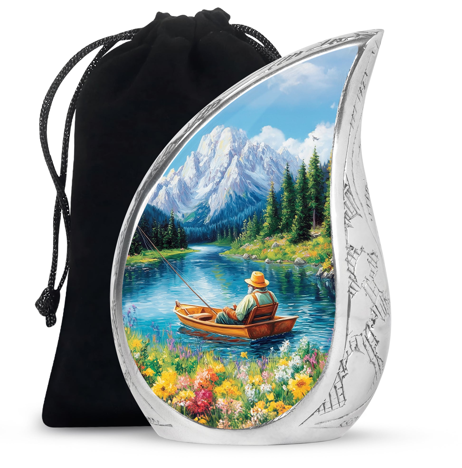 Old Man Fishing In Boat - Artistic Cremation Urns For Human Ashes