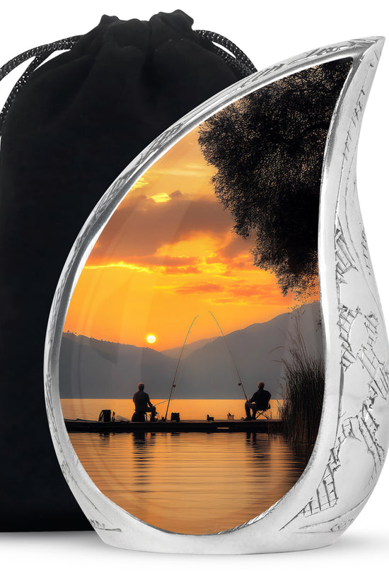 Friends Fishing Themed Cremation - Artistic Sunset Burial Fishing Urns