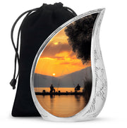 Fishing Buddy Memorial Cremation Urn - Handmade Golden Sunset Lake Urn For Human Ashes