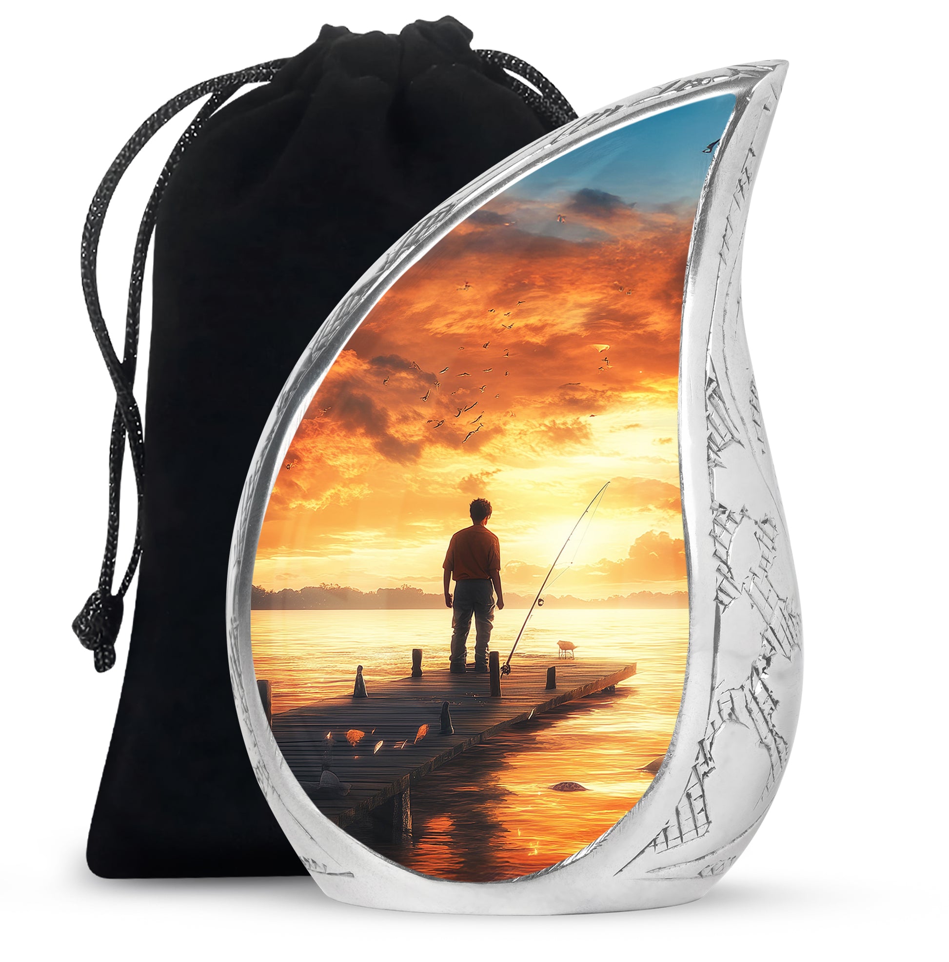 Sunset Fisherman Cremation Urn - Beautiful Memorial Container For Ashes