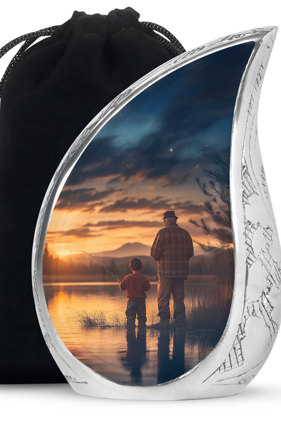 Father & Son Fishing Funeral Urn - Sunset Lake Memorial Urn For Dad