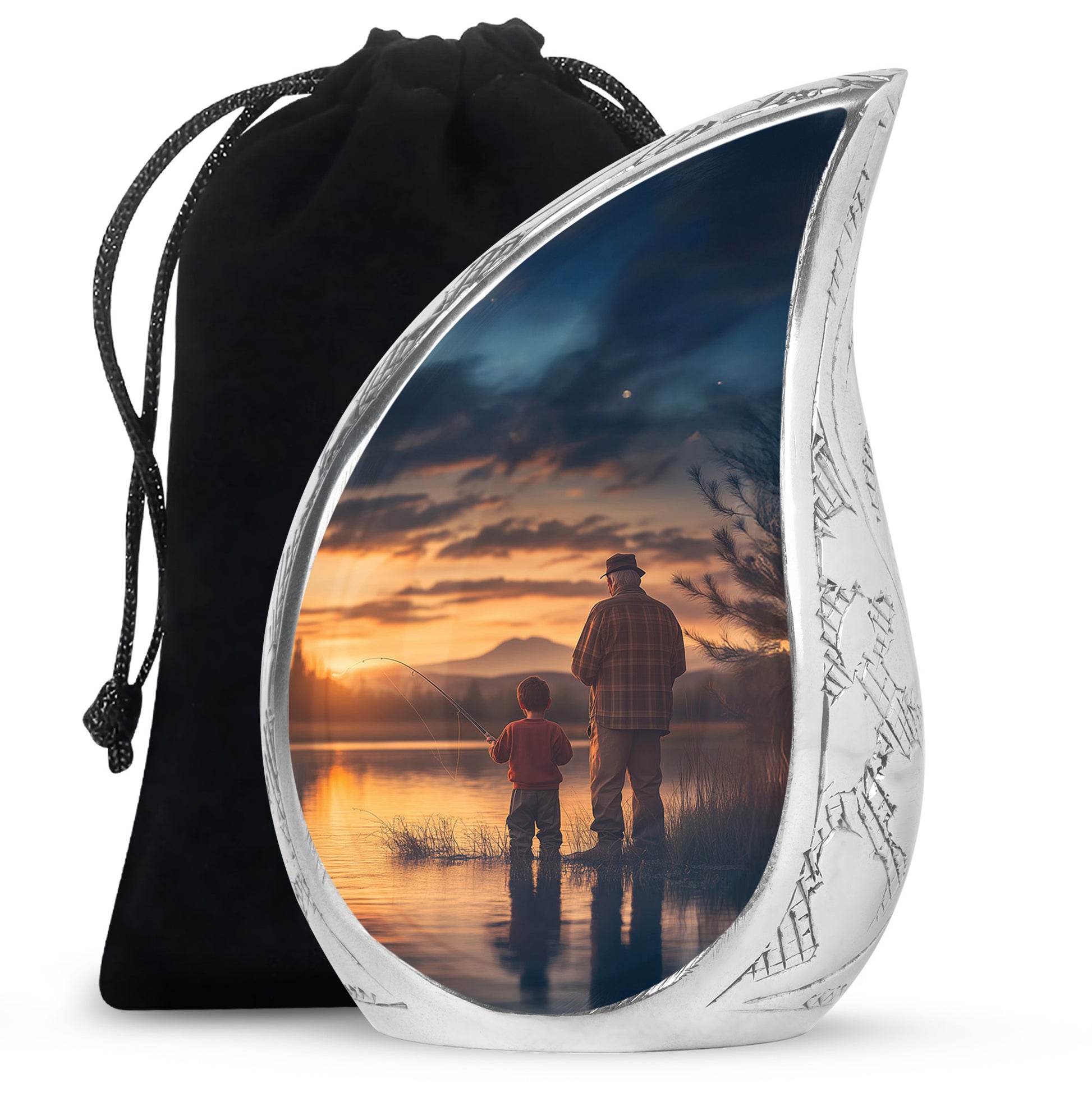 Father & Son Fishing Funeral Urn - Sunset Lake Memorial Urn For Dad