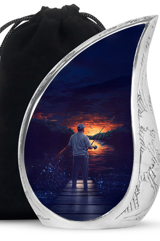 Peaceful Fishing Cremation Urn - Scenic Lake Cremation Urn For Human Ashes
